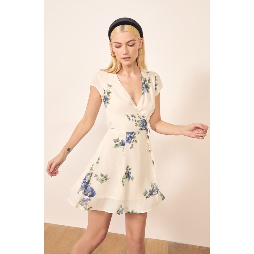 NEW Reformation Radley Wrap Minidress Floral Print Macadamia White Size Medium
